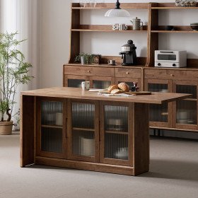 헤이즐 원목 모루유리 아일랜드 식탁 테이블 홈바 조리대 수납장 1600x600 GM509C